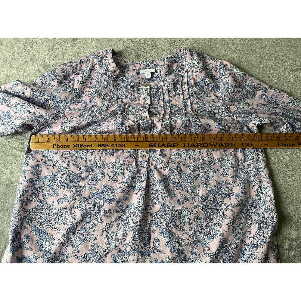 J Jill Love Linen Blouse Top XL Printed Pintucked Popover Lagenlook Coastal Boho - Picture 13 of 16